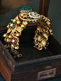 SEMI PRECIOUS AND KUNDAN ADJUSTABLE BANGLE