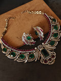 LUXURY EMERALD RUBY CZ STATEMENT CHOKER SET WITH EARRINGS