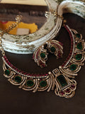 LUXURY EMERALD RUBY CZ STATEMENT CHOKER SET WITH EARRINGS