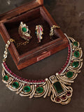 LUXURY EMERALD RUBY CZ STATEMENT CHOKER SET WITH EARRINGS