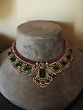 LUXURY EMERALD RUBY CZ STATEMENT CHOKER SET WITH EARRINGS