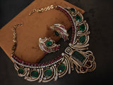 LUXURY EMERALD RUBY CZ STATEMENT CHOKER SET WITH EARRINGS