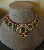 LUXURY EMERALD RUBY CZ STATEMENT CHOKER SET WITH EARRINGS