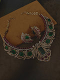 LUXURY EMERALD RUBY CZ STATEMENT CHOKER SET WITH EARRINGS