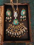 ROYAL MEENAKARI KUNDAN CHAND PENDANT SET WITH PEARLS
