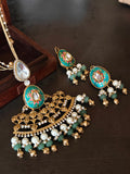 ROYAL MEENAKARI KUNDAN CHAND PENDANT SET WITH PEARLS