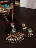 ROYAL MEENAKARI KUNDAN CHAND PENDANT SET WITH PEARLS