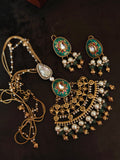 ROYAL MEENAKARI KUNDAN CHAND PENDANT SET WITH PEARLS