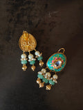 ROYAL MEENAKARI KUNDAN CHAND PENDANT SET WITH PEARLS