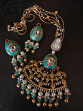 ROYAL MEENAKARI KUNDAN CHAND PENDANT SET WITH PEARLS
