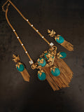 TURQUOISE FLORAL TASSEL STATEMENT NECKLACE SET
