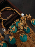 TURQUOISE FLORAL TASSEL STATEMENT NECKLACE SET