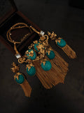 TURQUOISE FLORAL TASSEL STATEMENT NECKLACE SET