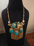 TURQUOISE FLORAL TASSEL STATEMENT NECKLACE SET