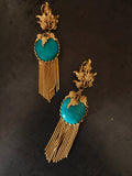 TURQUOISE FLORAL TASSEL STATEMENT NECKLACE SET