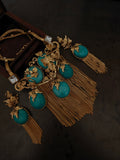 TURQUOISE FLORAL TASSEL STATEMENT NECKLACE SET