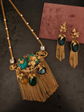 BOTANICAL SEMI-PRECIOUS STONE TASSEL STATEMENT NECKLACE SET
