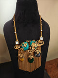 BOTANICAL SEMI-PRECIOUS STONE TASSEL STATEMENT NECKLACE SET