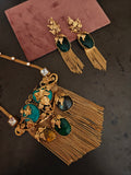 BOTANICAL SEMI-PRECIOUS STONE TASSEL STATEMENT NECKLACE SET