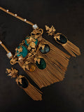 BOTANICAL SEMI-PRECIOUS STONE TASSEL STATEMENT NECKLACE SET