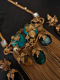BOTANICAL SEMI-PRECIOUS STONE TASSEL STATEMENT NECKLACE SET