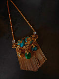 BOTANICAL SEMI-PRECIOUS STONE TASSEL STATEMENT NECKLACE SET