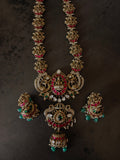 HERITAGE TEMPLE KUNDAN LONG NECKLACE SET WITH JHUMKA EARRINGS