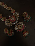 HERITAGE TEMPLE KUNDAN LONG NECKLACE SET WITH JHUMKA EARRINGS