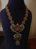 HERITAGE TEMPLE KUNDAN LONG NECKLACE SET WITH JHUMKA EARRINGS