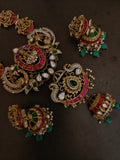 HERITAGE TEMPLE KUNDAN LONG NECKLACE SET WITH JHUMKA EARRINGS