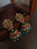 HERITAGE TEMPLE KUNDAN LONG NECKLACE SET WITH JHUMKA EARRINGS