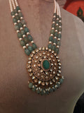 AQUA STONE & PEARL KUNDAN PENDANT NECKLACE