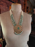 AQUA STONE & PEARL KUNDAN PENDANT NECKLACE