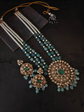 AQUA STONE & PEARL KUNDAN PENDANT NECKLACE