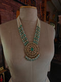 AQUA STONE & PEARL KUNDAN PENDANT NECKLACE
