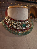 EMERALD & RUBY KUNDAN STATEMENT CHOKER SET