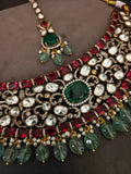 EMERALD & RUBY KUNDAN STATEMENT CHOKER SET