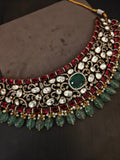EMERALD & RUBY KUNDAN STATEMENT CHOKER SET