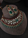EMERALD & RUBY KUNDAN STATEMENT CHOKER SET