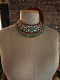 EMERALD & RUBY KUNDAN STATEMENT CHOKER SET
