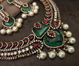 EMERALD RUBY & CZ STATEMENT NECKLACE SET