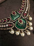 EMERALD RUBY & CZ STATEMENT NECKLACE SET