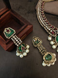 EMERALD RUBY & CZ STATEMENT NECKLACE SET