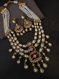 RUBY RED KUNDAN & PEARL LAYERED NECKLACE SET