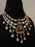 RUBY RED KUNDAN & PEARL LAYERED NECKLACE SET