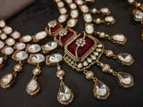 RUBY RED KUNDAN & PEARL LAYERED NECKLACE SET