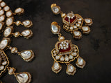 RUBY RED KUNDAN & PEARL LAYERED NECKLACE SET