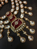 RUBY RED KUNDAN & PEARL LAYERED NECKLACE SET
