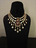 RUBY RED KUNDAN & PEARL LAYERED NECKLACE SET