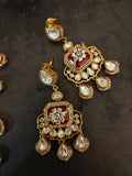 RUBY RED KUNDAN & PEARL LAYERED NECKLACE SET